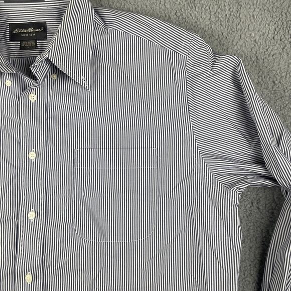 Eddie Bauer Men's Large Blue White Striped Cotton Long Sleeve Button Up Shirt - Picture 4 of 10